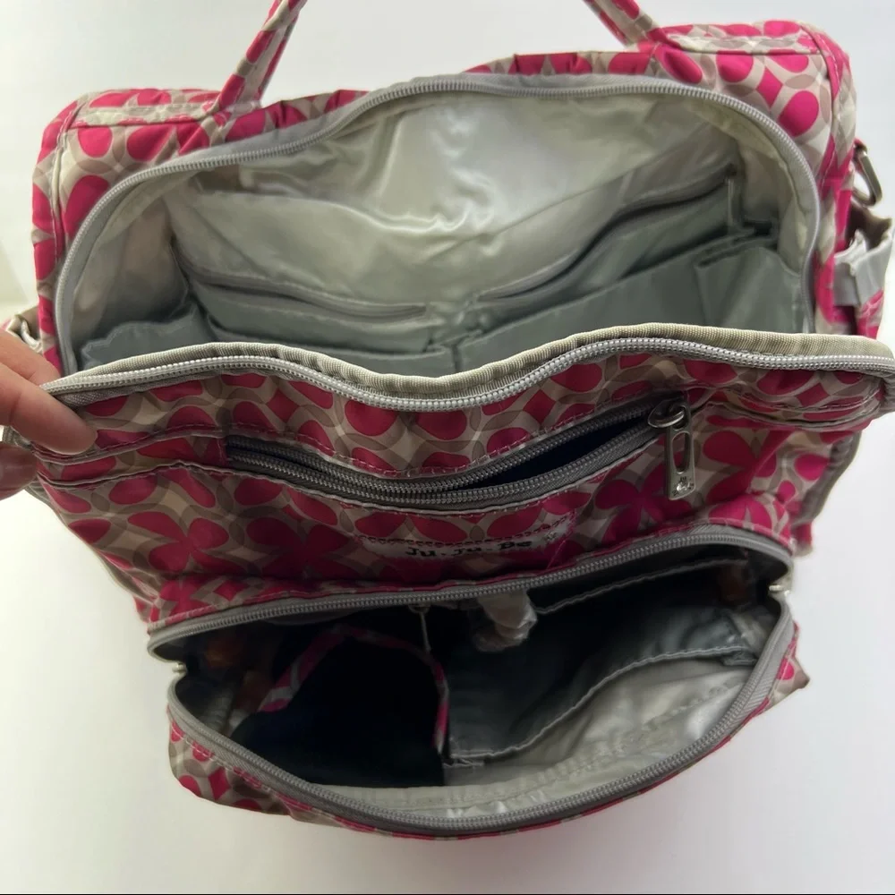 Ju Ju Be Gray Pink Crossbody Backpack Diaper Bag Tote